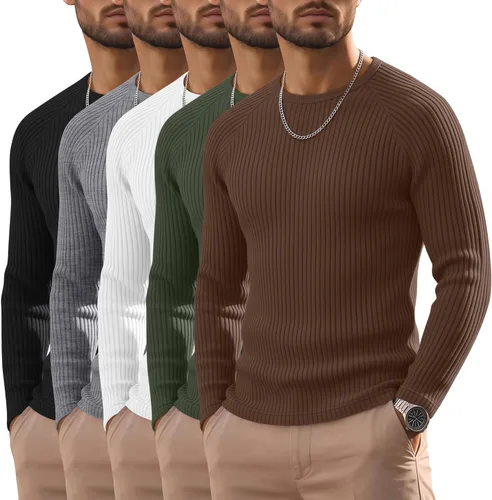 Vista 25 de Oakgarden Paquete de 5 camisas térmicas acanaladas de manga larga para Colores básicos
