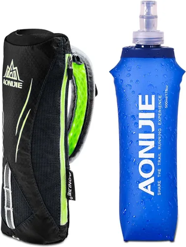 Vista 10 de AWKSPORTS Handheld Soft Water Bottle Collapsible for Running, Hand Strap Hydration Pack with 450ml Handheld Soft Flask Water Bottle (A1#Black)