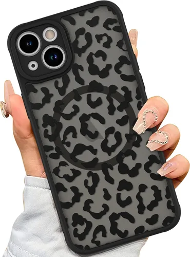 Vista 7 de AIGOMARA - Carcasa magnética para iPhone 11, diseño de leopardo negro