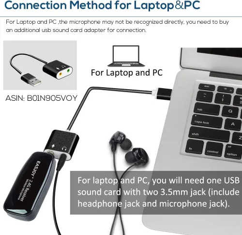 Vista 7 de Auriculares de micrófono inalámbricos, auriculares de micrófono inalámbrico de 2.4G y micrófonos de mano 2 en 1, alcance de 160 pies