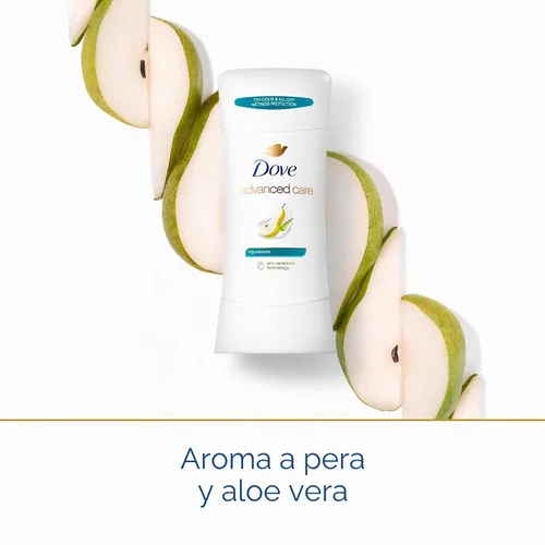 Vista 3 de Dove Advanced Care Antitranspirant Stick Rejuvenate Pear 4PK 2.6 oz Cuidado avanzado de 72 horas de protección contra el sudor y el olor.