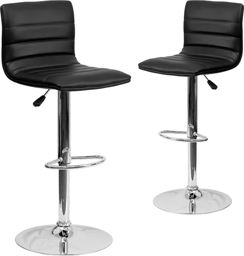 Vista 21 de Flash Funiture silla de bar ajustable con base cromada, Vinilo, Gris