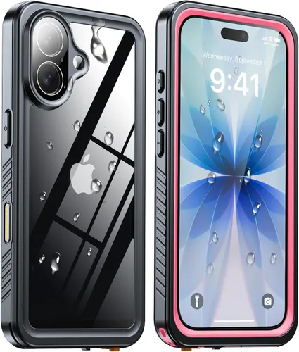 Vista 12 de ANTSHARE Funda impermeable IP68 para iPhone 16, negro/transparente Lente incorporada/protector de pantalla, protección militar contra caídas, funda