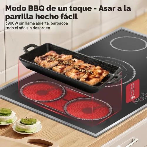 Vista 4 de Placa de cocción eléctrica de 36 pulgadas, control táctil de placa de 5 quemadores, placa de cocción de vitrocerámica de 36" 9600W con BBQ y zona
