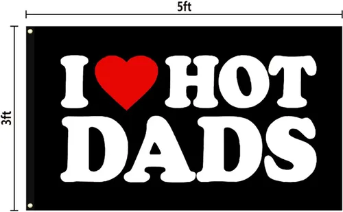 Vista 2 de Bandera con texto en inglés "I Love Dads I Love Hot Dads", divertida pancarta decorativa para interiores y exteriores, regalo de tapiz para el día