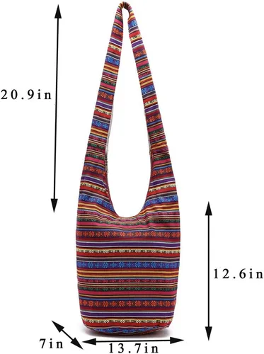 Vista 15 de KARRESLY - Bolso bandolera de algodón bohemio, estilo hippie, hecho a mano