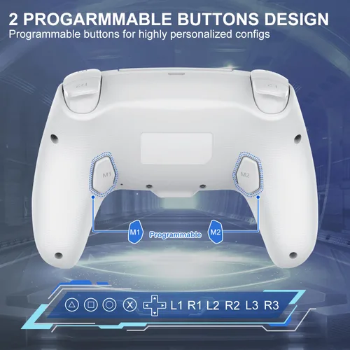 Vista 4 de BUERTT For PS5 Controller Wireless,Compatible with PS5 Pro/Slim/PC,Wireless Controller with 7 Colors RGB Light,Dual Vibration, Macro/Turbo Function