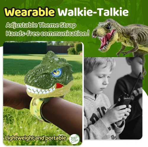 Vista 4 de Vvinca Walkie Talkies de dinosaurio para niños, paquete de 2 – Juguetes de juguete al aire libre para niños de 3 a 12 años, 1000 pies de largo