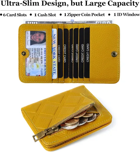 Vista 2 de Repterbo Billetera para mujer, con bloqueo RFID, pequeña, compacta, plegable, de piel auténtica, con bolsillo, mini carteras para mujeres