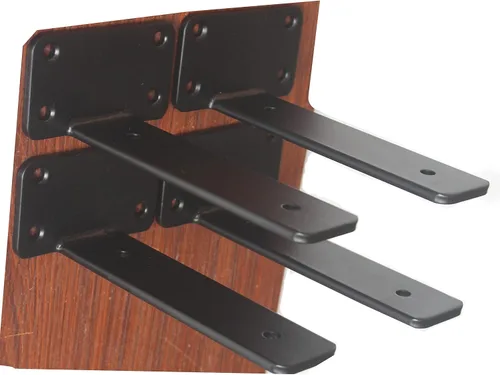 Vista 68 de Paquete de 2 - Soportes de estante en L ocultos negros de 4 pulgadas (1/5 pulgada de grosor) Soportes de estante flotante de hierro Soportes