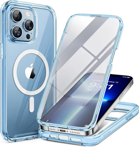 Vista 90 de Miracase - Funda magnética para iPhone 13 Pro Max de 6.7 pulgadas (compatible con MagSafe), transparente, completo, protector de pantalla de vidrio