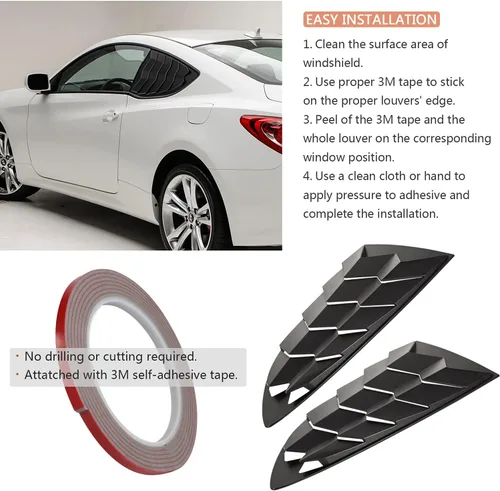 Vista 5 de Persianas laterales para parabrisas para Hyundai Genesis Coupé 2010 2012 2013 2014 2015 2016 negro mate