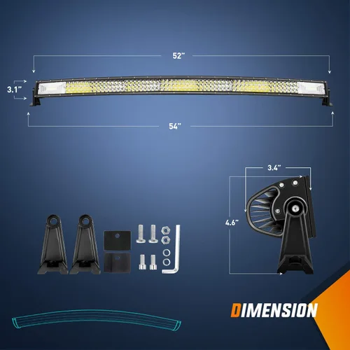 Vista 3 de Nilight ZH408 52 pulgadas 783W curva triple fila de inundación Spot Combo Beam Led Bar 78000LM luces de conducción y 2 piezas 52 pulgadas soporte