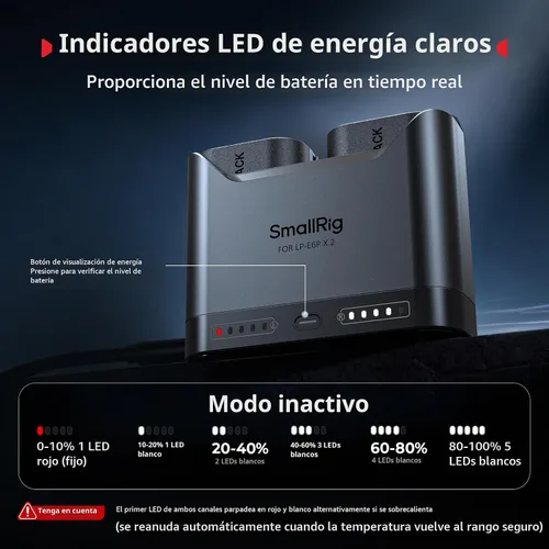 Vista 6 de SMALLRIG LP-E6NH Juego de baterías para Canon, 22.5W doble ranura 2H carga