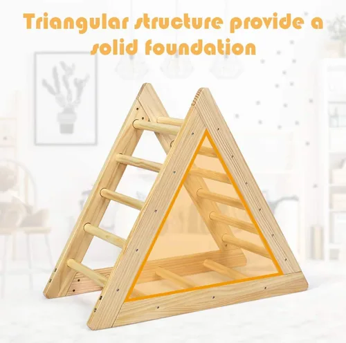 Vista 6 de GLACER Escalera triangular de madera para escalar, escalador triangular para niños pequeños con 3 escaleras de escalada diferentes para niños de 3