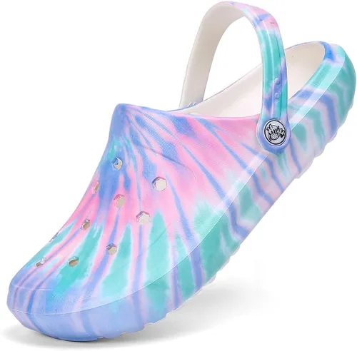 Vista 9 de Zuecos de mujer con estampado tie-dye, ligeros, de jardín, fáciles de poner, baratos, zapatillas/sandalias/zapatos para el agua