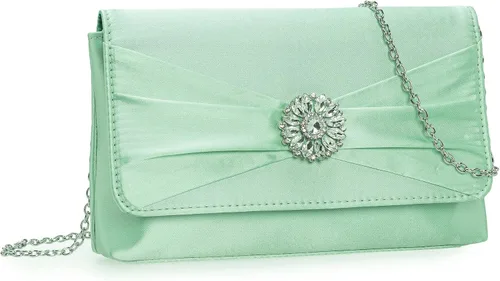 Vista 2 de CHARMING TAILOR Bolso de noche para mujer, con solapa plisada, de satén, formal, broche de diamantes, adornado, embrague