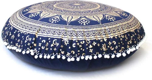 Vista 44 de CRAFT KALA Funda de cojín redonda grande de 32 pulgadas para el suelo bohemio, funda de puf boho, funda de cojín de mandala para meditación, cojines