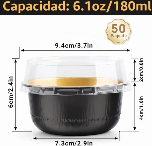 Vista 2 de Beasea Tazas de Ramekin de Aluminio con Tapa, 50 Unidades 6.1oz 180ml Mini Ramekins Desechables de Aluminio para Horno, Tazas Redondas para Cupcakes