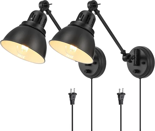 Vista 11 de GOODATE Apliques de pared enchufables, iluminación de pared con interruptor de encendido y apagado regulable, lámpara de pared con brazo oscilante