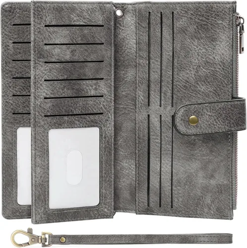 Vista 14 de GOIACII Carteras para Mujer de Gran Capacidad Portador de Tarjetas de Crédito Cartera Rfid Mujer Doble Cremallera Bolsillo Cuero Bifold para Damas