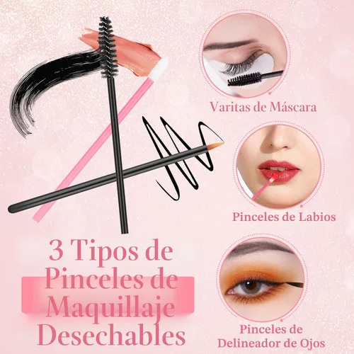 Vista 5 de Kit de aplicadores desechables con esponja de maquillaje, paleta de mezcla, suministros para artistas, accesorios, varitas de rímel, pinceles