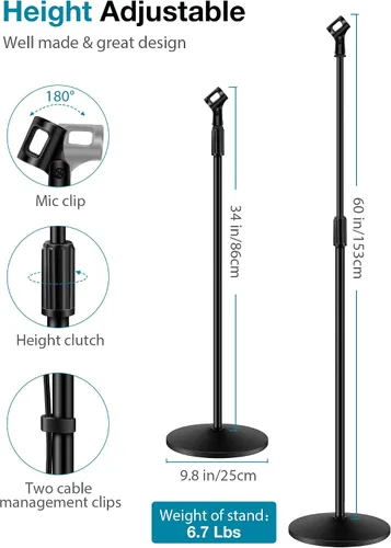 Vista 3 de InnoGear Soporte de micrófono, soporte de micrófono de piso desmontable con brazo boom de micrófono con base redonda con peso, altura ajustable