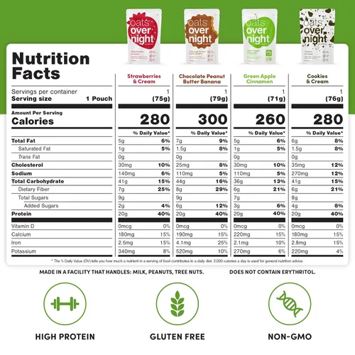Vista 2 de Avena durante la noche – Paquete variado (8 comidas) alto en proteínas, batido de desayuno bajo en azúcar – Sin gluten, alta fibra, harina de avena