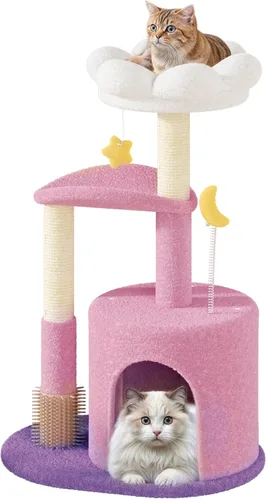 Vista 14 de Colección Athena - Pequeño Árbol para Gatos con Torre y Rascador, Árbol para Gatos Moderno y Bonito de 32 Pulgadas con Confortable Nido, Bola