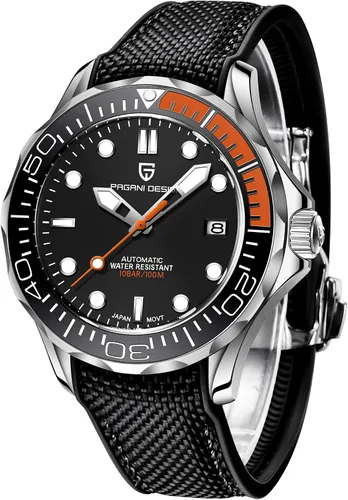 Vista 7 de Relojes automáticos de buceo Pagani Design 007-Model para hombre, movimiento NH35, materiales de acero inoxidable, bisel de cerámica giratoria Hule