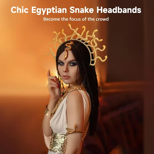 Vista 2 de Tideme 2 diademas de serpiente egipcia, divertidos aros de serpiente de Halloween, aros de plástico flexibles para el cabello