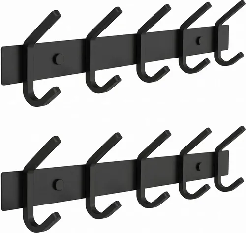 Vista 37 de Perchero de Abrigos Pequeño Negro Mate para Pared – Riel de Ganchos de Acero Inoxidable de 6 Pulgadas con 2 Ganchos Dobles para Abrigos