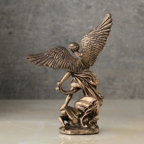 Vista 4 de Veronese Design Figura de resina de demonio asesino de Arcángel de 4 pulgadas, pintada a mano, acabado de bronce