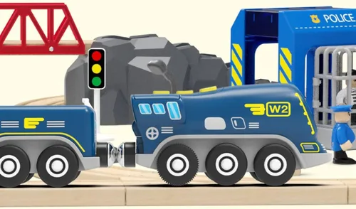 Vista 3 de Z MAYABBO Trenes locomotoras a pilas para pistas de madera, potente vehículo de tren de juguete para vías de ferrocarril, serie de tren de ciencia