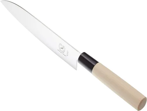 Vista 3 de Mercer Culinary, colección asiática. Cuchillo rebanador., Cuchillo Santoku 7", De madera madera (Wooden Handle)