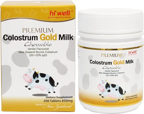 Vista 4 de Hi Well Premium - Leche de calostro bovino de Nueva Zelanda 200 comprimidos masticables de inmunoglobulina G (Igg) 20 ~ 25% (paquete de 3)