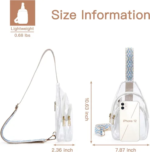 Vista 4 de Telena Riñonera transparente aprobada para estadios, bolsa cruzada para mujer, bolsa de cintura transparente con correa ajustable, 3-blanco