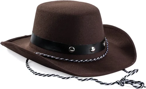 Vista 2 de Funny Party Hats Sombrero de vaquero de fieltro marrón para niños y bebés - Sombrero de fiesta occidental - Talla única, Marrón
