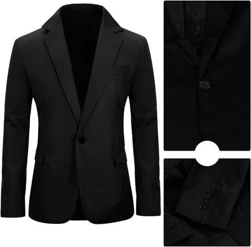 Vista 3 de YUNCLOS Chaqueta blazer casual de 1 botón con solapa con muescas para hombre