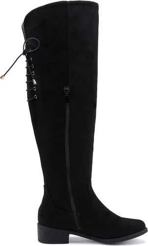 Vista 2 de EETTARO Botas altas de moda con cordones para mujer, con cremallera lateral, tacón de bloque