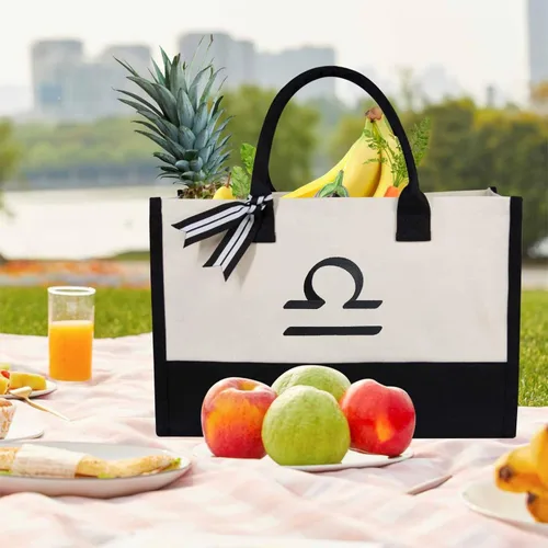 Vista 118 de TOPDesign Personalized Initial Canvas Beach Bag, Monogrammed Gift Tote Bag for Women