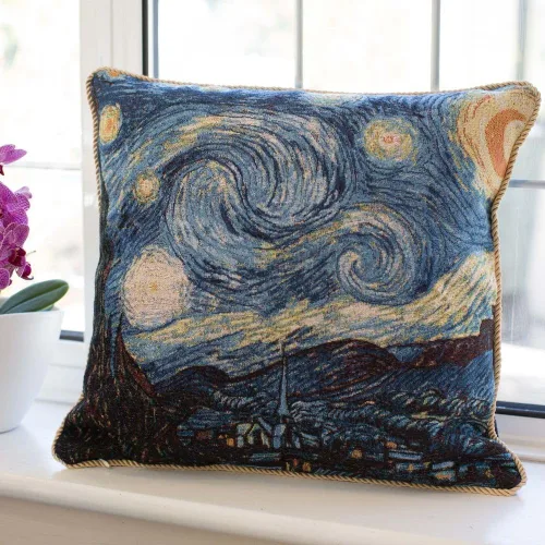 Vista 5 de Signare Van Gogh Artist Tapestry - Funda de almohada cuadrada de doble cara de 18 x 18 pulgadas (sin relleno) en diseño de noche estrellada