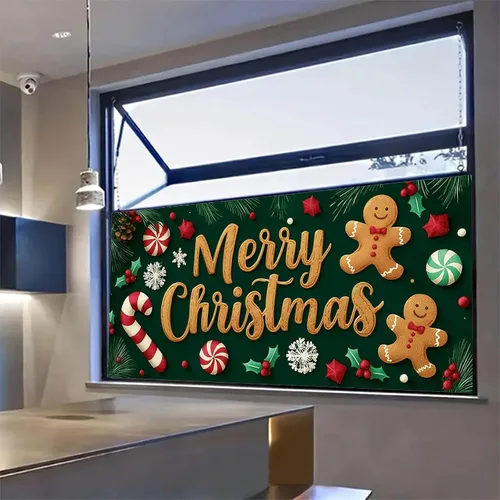 Vista 7 de HOMETITUTE Gingerbread - Cubierta de ventana de vinilo estático de Navidad de PVC, hoja de vidrio de privacidad de 39.3 x 17.7 pulgadas, panel