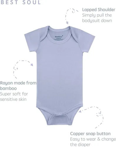 Vista 2 de Conjunto de body sólido de manga corta para bebé, rayón hecho de bambú, recién nacido, niño y niña, paquete de 5