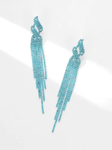 Vista 4 de Supra Diamanto Aretes largos de borla para mujeres y niñas, aretes largos de borla bohemia, aretes colgantes de diamantes de imitación, joyería