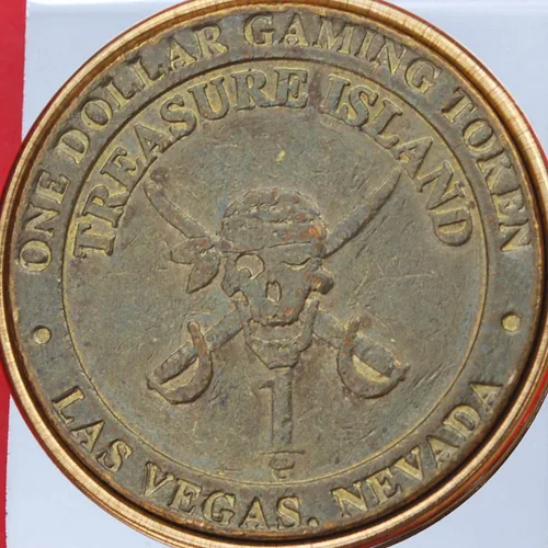 Vista 2 de Vintage Treasure Island Casino 1 Dollar Gaming Token Stainless Steel Large Wide Design Money Clip NEW - Las Vegas, NV
