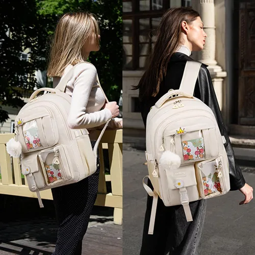 Vista 7 de kadilong Mochila escolar para adolescentes y niñas, lindas mochilas para mujeres, mochila estética para laptop, mochila para la escuela secundaria