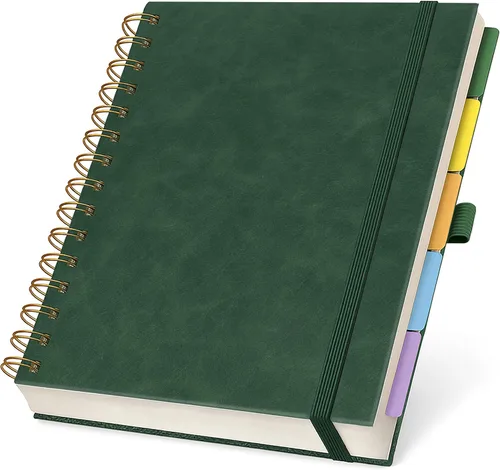 Vista 9 de Cuaderno de espiral encuadernado en cuero de tapa dura de 8x10 pulgadas con divisores removibles - Negro - 300 páginas Cuaderno de 5 asignaturas