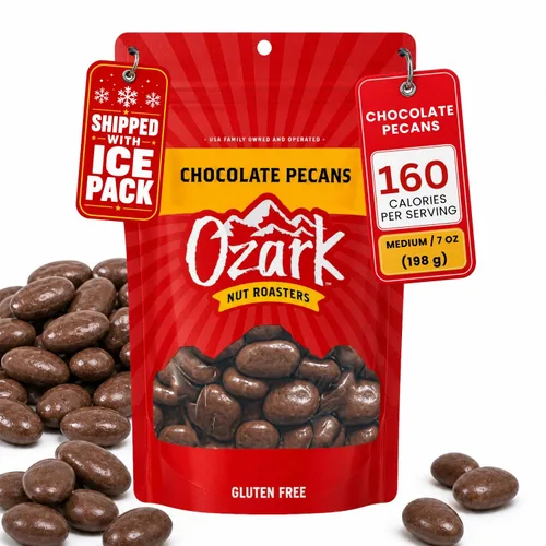 Vista 8 de OZARK NUT ROASTERS, Nueces pecanas cubiertas de chocolate, aperitivos salados con sabor a chocolate, nueces confitadas gourmet de clase mundial