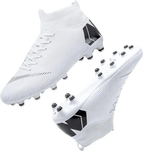 Vista 3 de UYO Tacos de fútbol para hombre con picos antideslizantes altos, tobillos, para interiores y exteriores, césped firme para césped atlético, zapatos